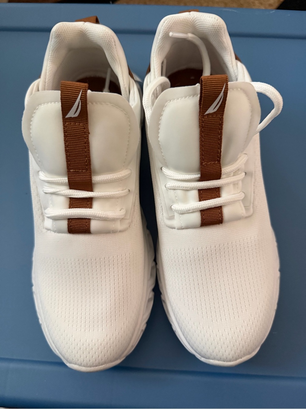 Nautica White and Brown Lightweight Knit Sneakers